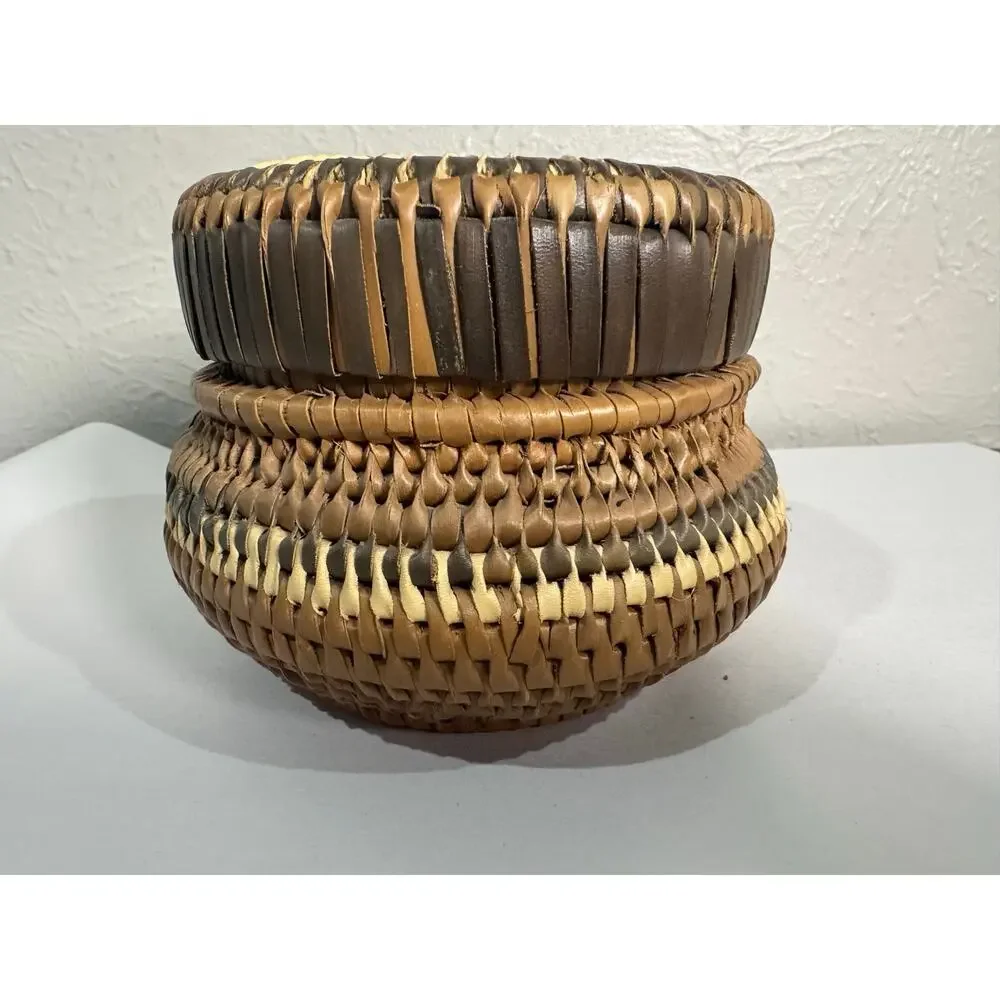 Indonesian Coiled Rattan Lidded Basket